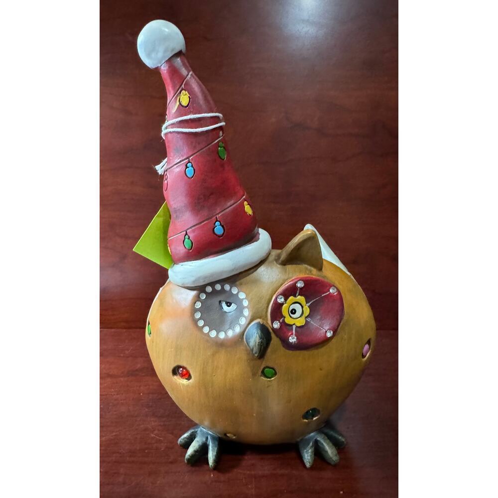 Unique Wooden Handcrafted Christmas Owl Wine Holder Santa Hat